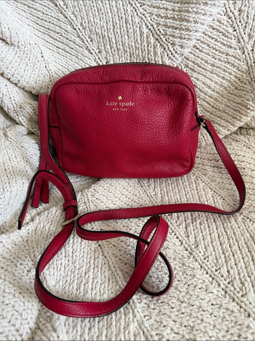 kate spade Red Pebbled Leather Crossbody Camera Purse